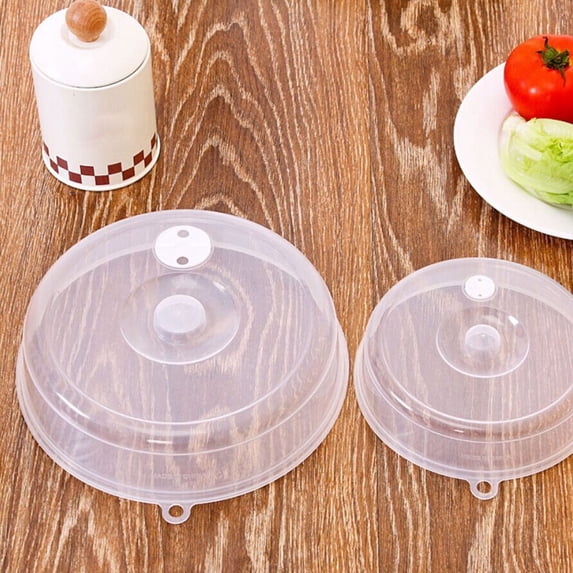 Clear Plastic Microwave Splatter Cover 2 Pieces Medium Small Vented Food Heating Lid Refrigerator Storage