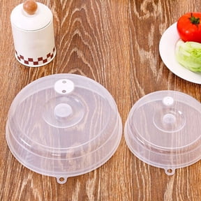Clear Plastic Microwave Splatter Cover 2 Pieces Medium Small Vented Food Heating Lid Refrigerator Storage