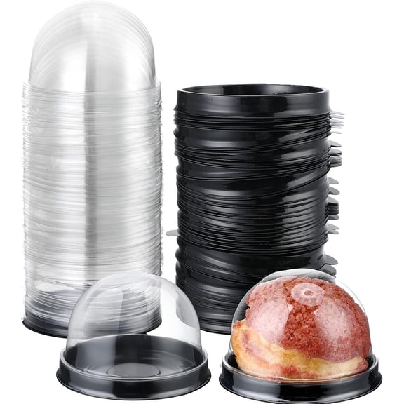 Clear Plastic Mini Cupcake Container, Mini Cupcake Box Muffin Dome Muffin Single Container Box for Wedding Birthday Cheese Pastry Dessert Cake (50, Black)