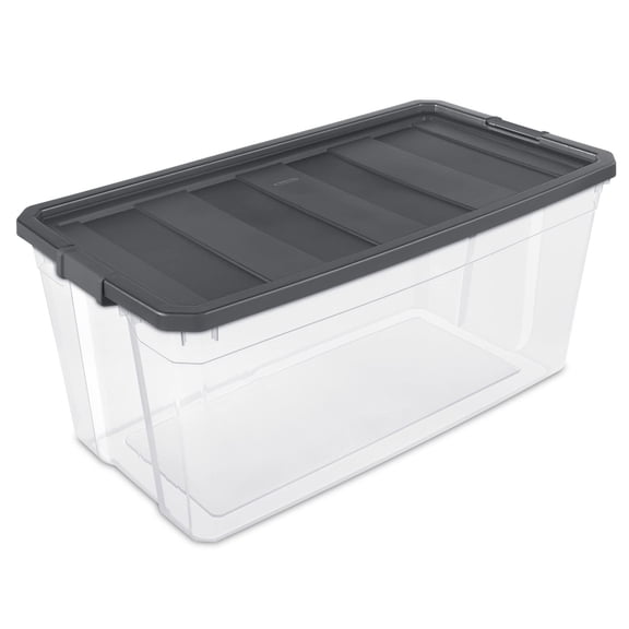 Clear Plastic Modular Stacker Storage Bin Tote Container Flat Grey 200 Quart