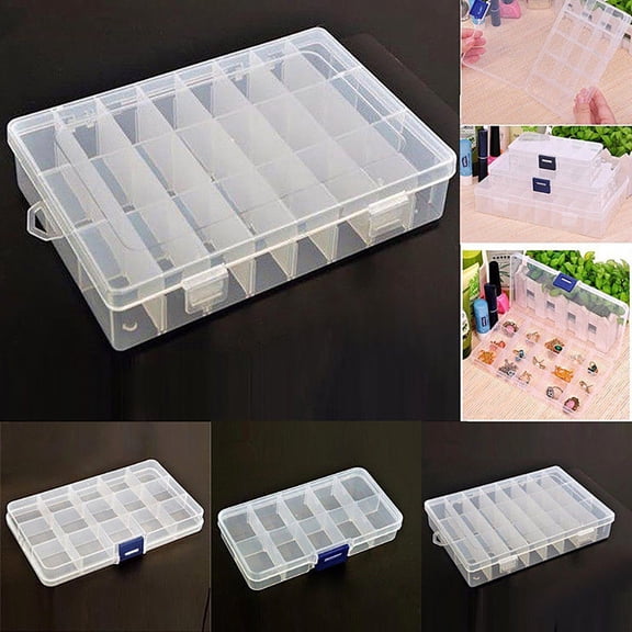 Clear Plastic Organizer Box with Adjustable Dividers, 10/15/24 Grids Organizer Clear Storage Container for Bead Organizer, Fishing Tackles, Felt Board and Jewelry Storage