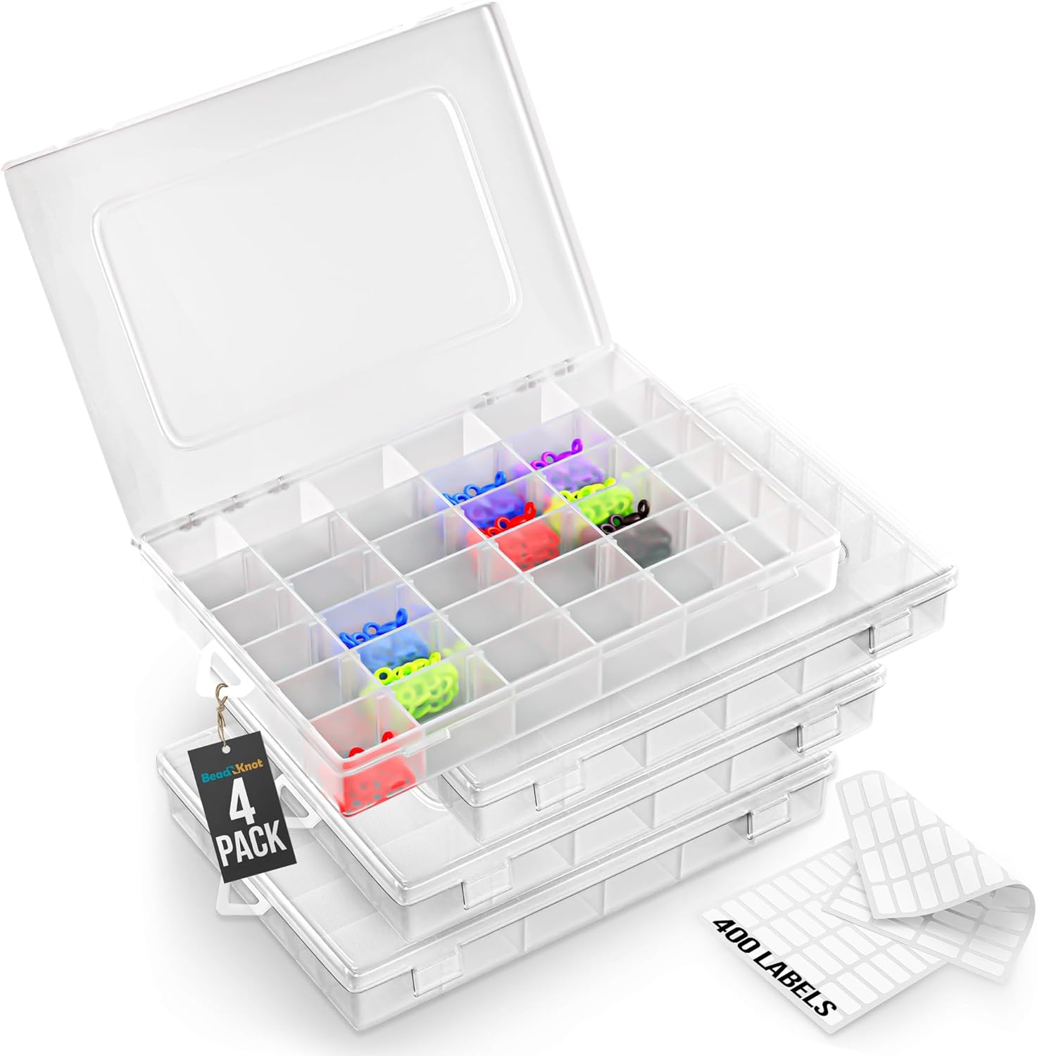 Clear Plastic Organizer Box Pack of 4 Bead Storage Containers with 36