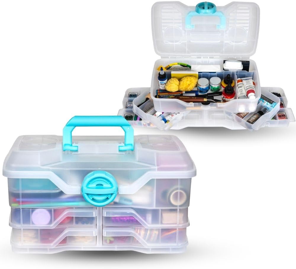 Clear Plastic Organizer - Small Parts for DIY Arts & Crafts Storage Boxes Organizers, Sewing Box with Compartments, Project Medium (4 Pivot Trays) 6943PB