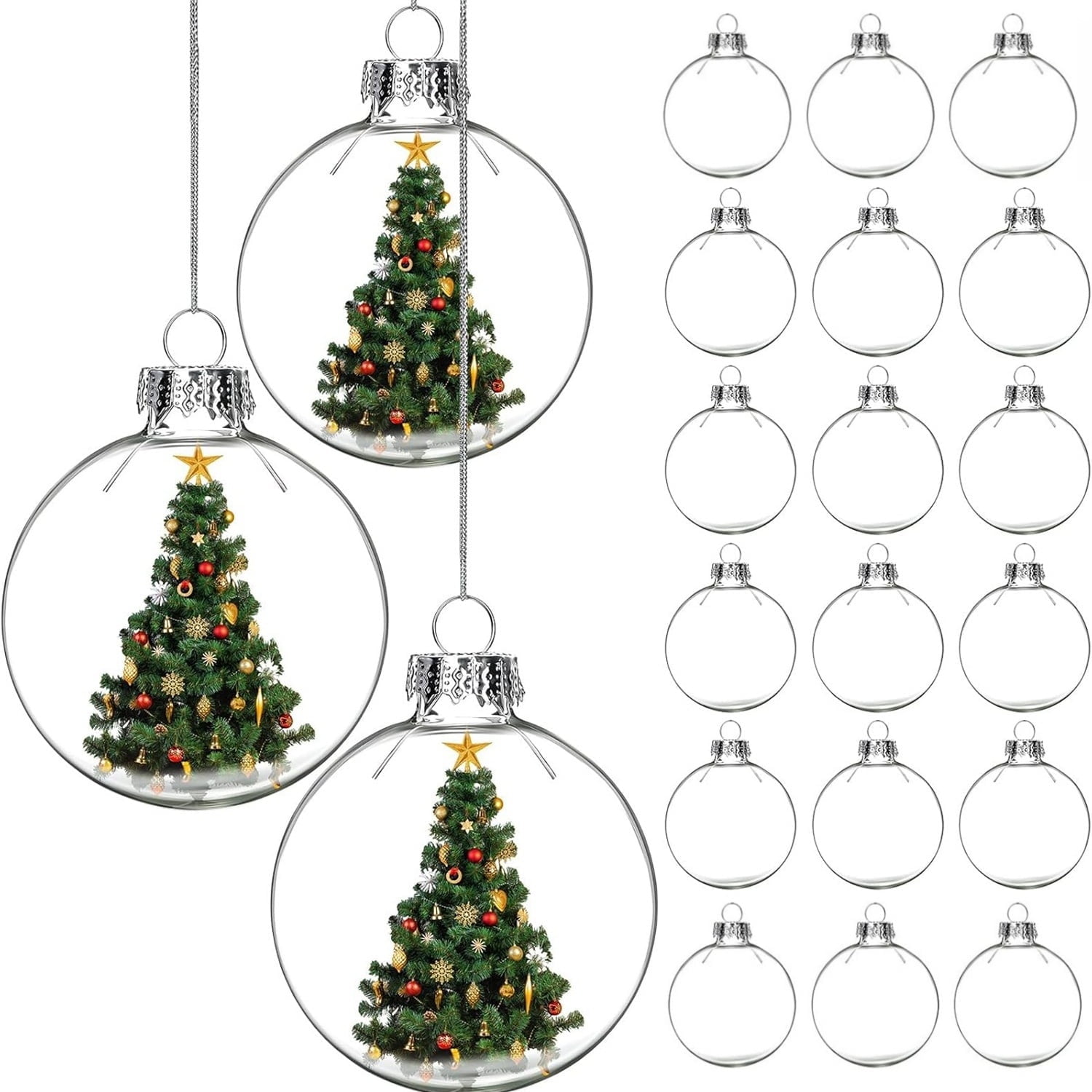 Clear Plastic Ornament Balls,DIY Fillable Christmas Balls,24 Pcs 3.15 inch Hanging Ornaments Round Balls with Removable Top for Halloween,Christmas,Birthday,Wedding,Party,Xmas Tree Decor