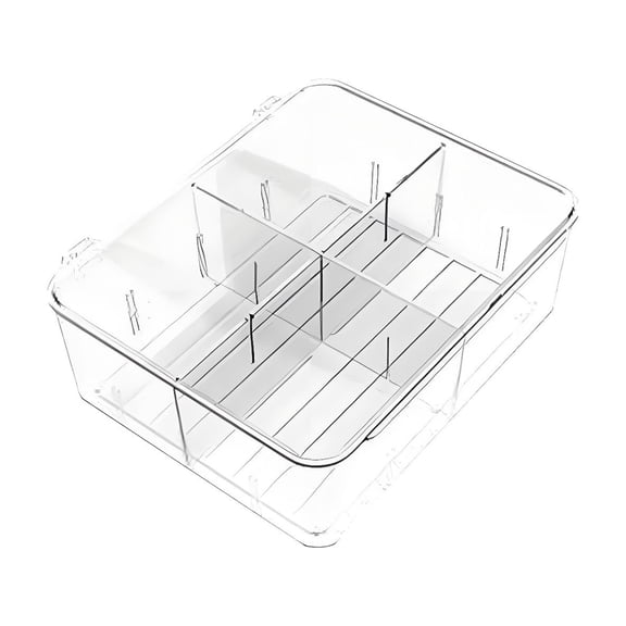 Clear Plastic PET Storage Box with Lid and Dividers | 1 Compartment Snack Container for Food, Vegetables, Candy, Underwear, and Socks | 1 Pack