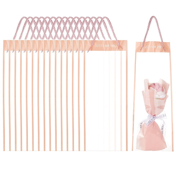 Clear Plastic Packing Bags with Polyester Cord Handles Rectangle Dark Salmon 40x16x0.02cm