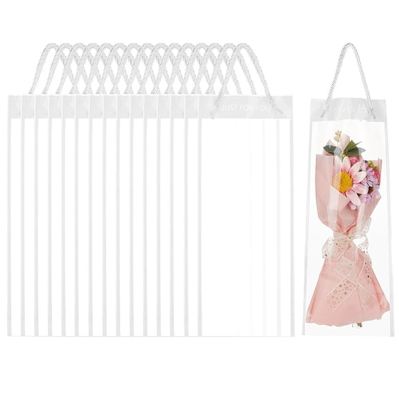 Clear Plastic Packing Bags with Polyester Cord Handles Rectangle White 40x16x0.02cm
