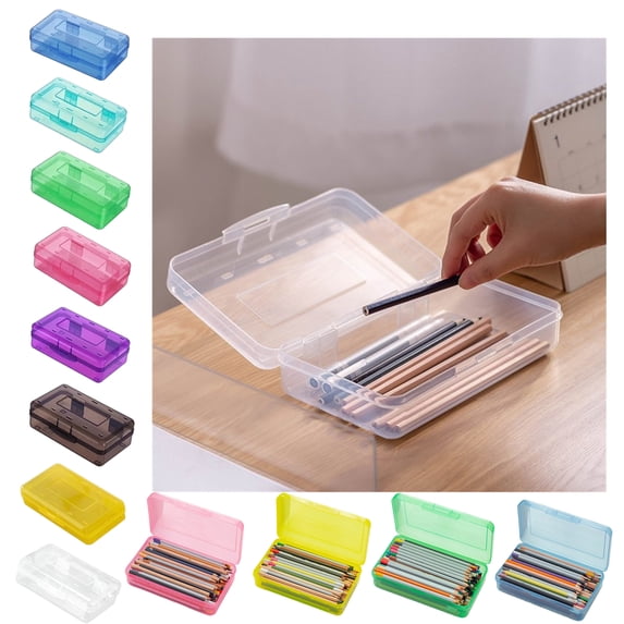 Clear Plastic Pencil Case, Large Capacity Pencil Boxwith Snap‑Tight Lid, Stackable Durable Desk Organizer Box for Classroom Doormitory Home Office