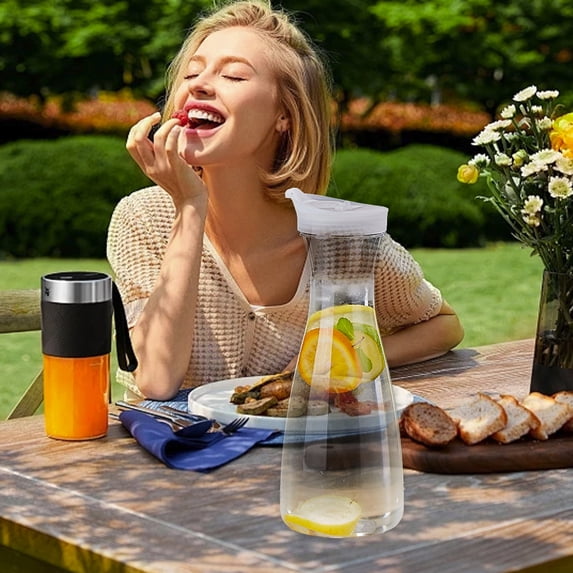 Clear Plastic Pitcher, Flip Lid Base Carafe, Non-Tip Design Leakproof, Cold Brew Bar Use, Home Kitchen Serving, Iced Tea Juices Beverages Akmoler | Clear