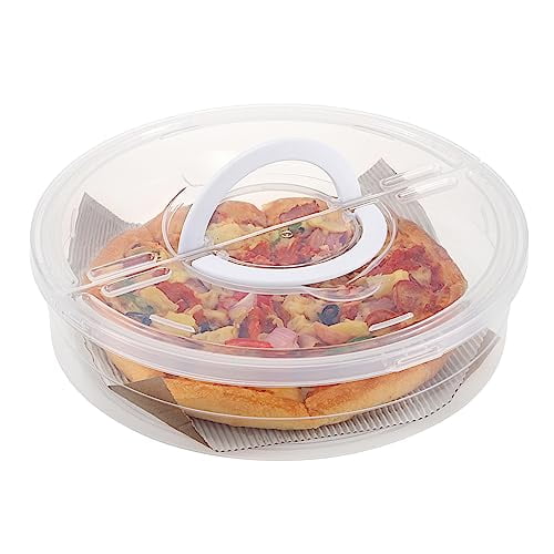 Clear Plastic Pizza Container with Lid and Handle 12 Inch Round Pie Carrier with Lid Portable Pizza Keeper Reusable Food Storage Container for Cheese,Desserts,Holds up to 11 Inch Pie