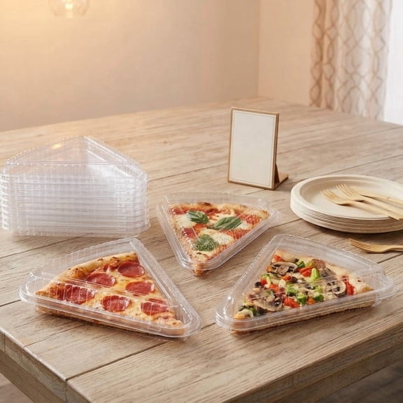 Clear Plastic Pizza Container, Pizza Slice Container 50 Pack Triangle Pizza Slice Storage Container Fits 10"-12" Slices, Party & Catering Supplies