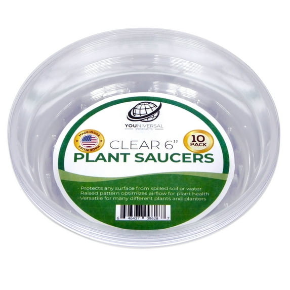 Clear Plastic Plant Saucer Drip Trays, 10 Pack of 6 Inch Saucers