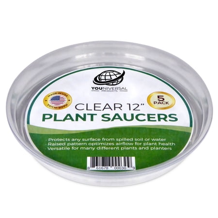 Clear Plastic Plant Saucer Drip Trays, 5 Pack of 12 Inch Saucers