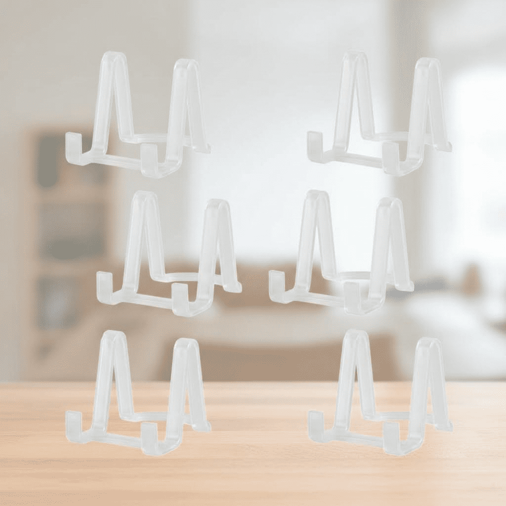 Clear Plastic Plate Display Stands - 3-Inch Small Easel Holders for Decorative Plates, Pictures, Photos, and Artwork - 6-Pack Set