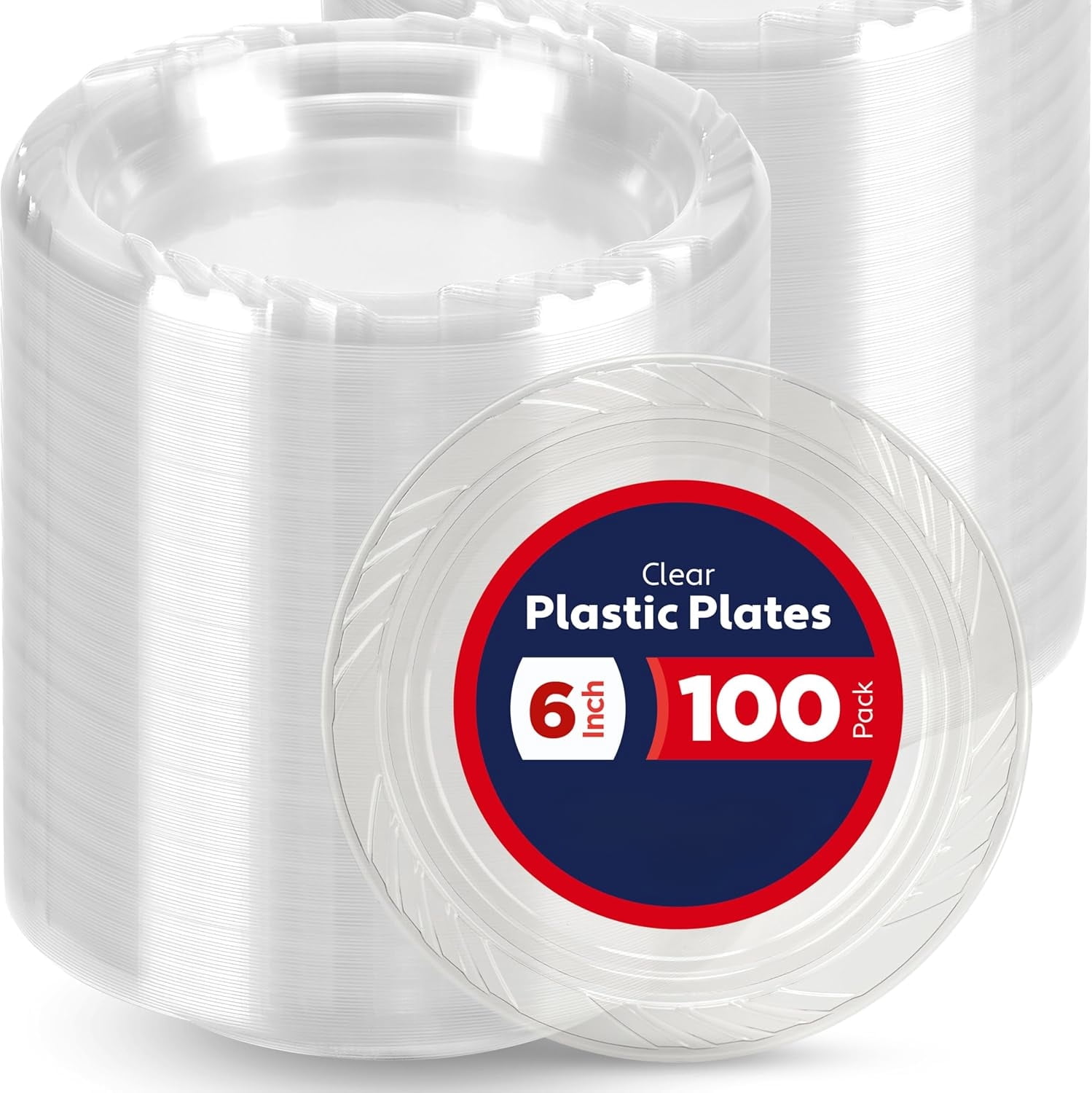 Clear Plastic Plates 100 Bulk Pack - Disposable Cake Plates for Dessert & Appetizers, BBQ, Party, Travel and Events, Microwavable Recyclable