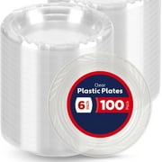 Clear Plastic Plates 100 Bulk Pack - Disposable Cake Plates for Dessert & Appetizers, BBQ, Party, Travel and Events, Microwavable Recyclable