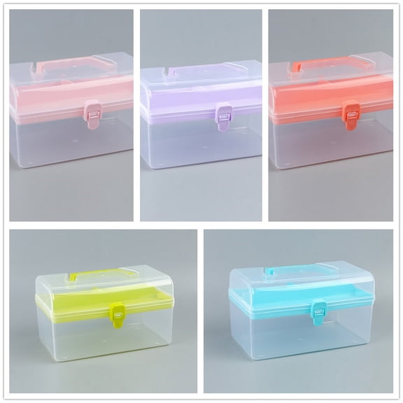 Clear Plastic Portable Storage Box With Handle Removable Tray Organizer For Crafts Tools Cosmetics Medicine
