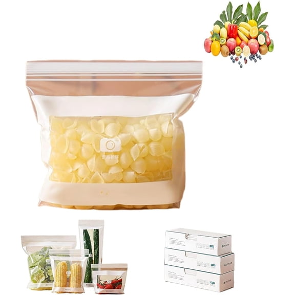 Clear Plastic Produce Bags, Food Grade Fresh-Keeping with Double Seal Slider, Leakproof Refrigerator Bags, 30Pcs