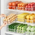 thumbnail image 1 of Clear Plastic Refrigerator Organizer - 31x16x12cm Stackable Food Storage Container with Drainage Basket, Space-Saving Fridge Bin for Fruits, Vegetables & Leftovers, BPA-Free, Easy to Clean, 1 of 7