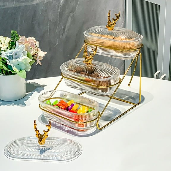 Clear Plastic Reseau Style Fruit Tray | Dried Fruit & Snack Display Tray with Iron Frame & Cover | 17.5X26.5X24.5Cm Afternoon Tea Dessert Serving Tray for Living Room