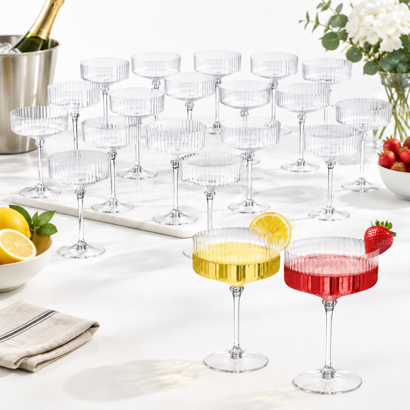 Clear Plastic Ribbed Disposable Martini Glasses, 10oz, 24 Count