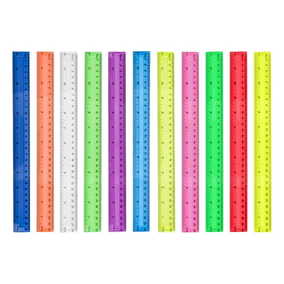 12 Inch Plastic Ruler, Transparent Color Ruler with Inches and Centimeters, Shatterproof, Dual-Sided Clear Measuring Tool, Office Supplies for Teens & Adults, 1 Pack