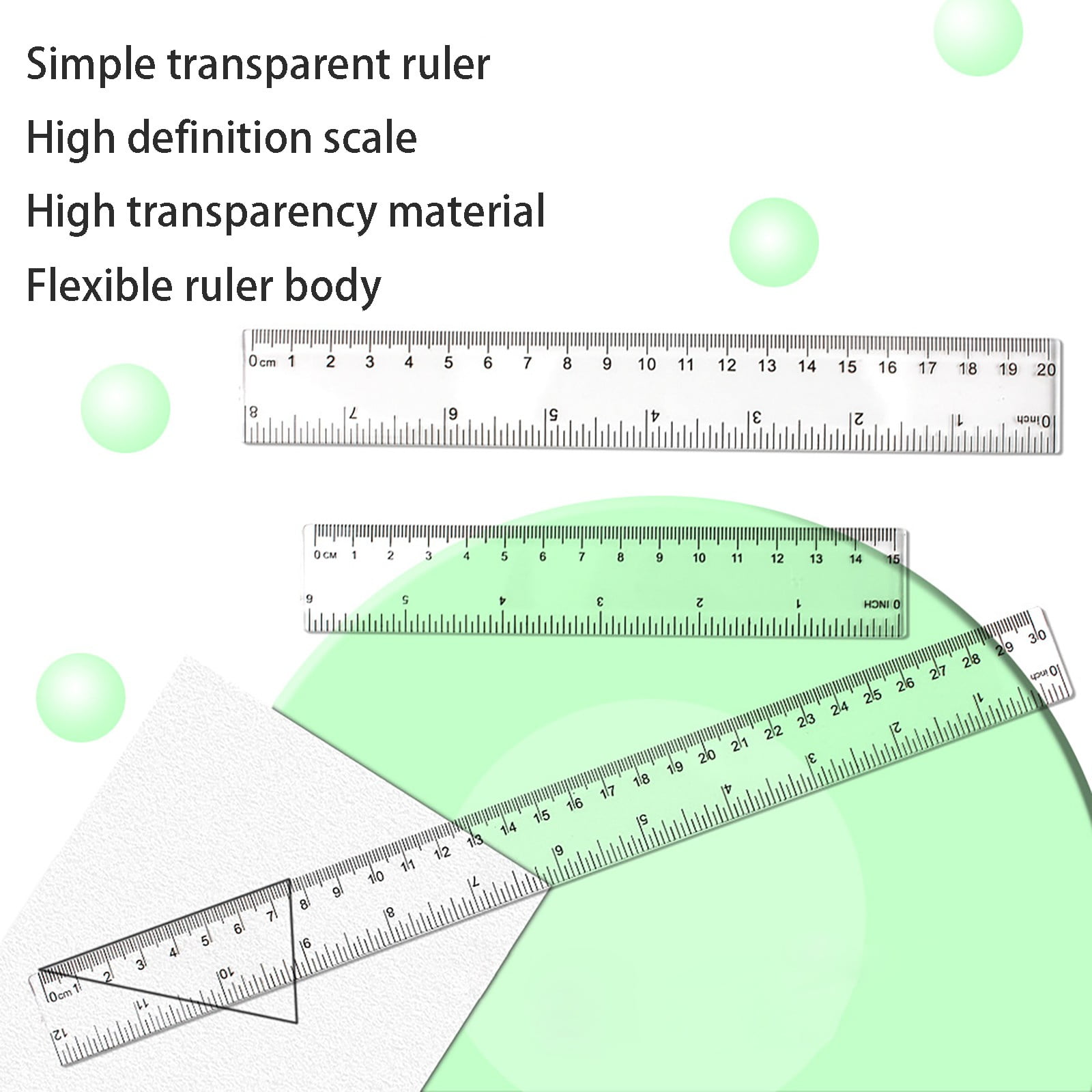 Shatterproof Scale Clear Plastic Ruler, 20cm Straight Shatterproof Ruler with Inch and ...