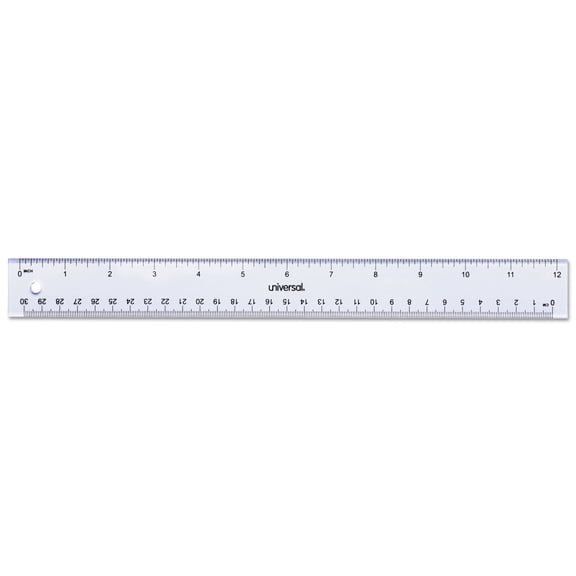 Universal Clear Plastic Ruler, Standard/metric, 12"