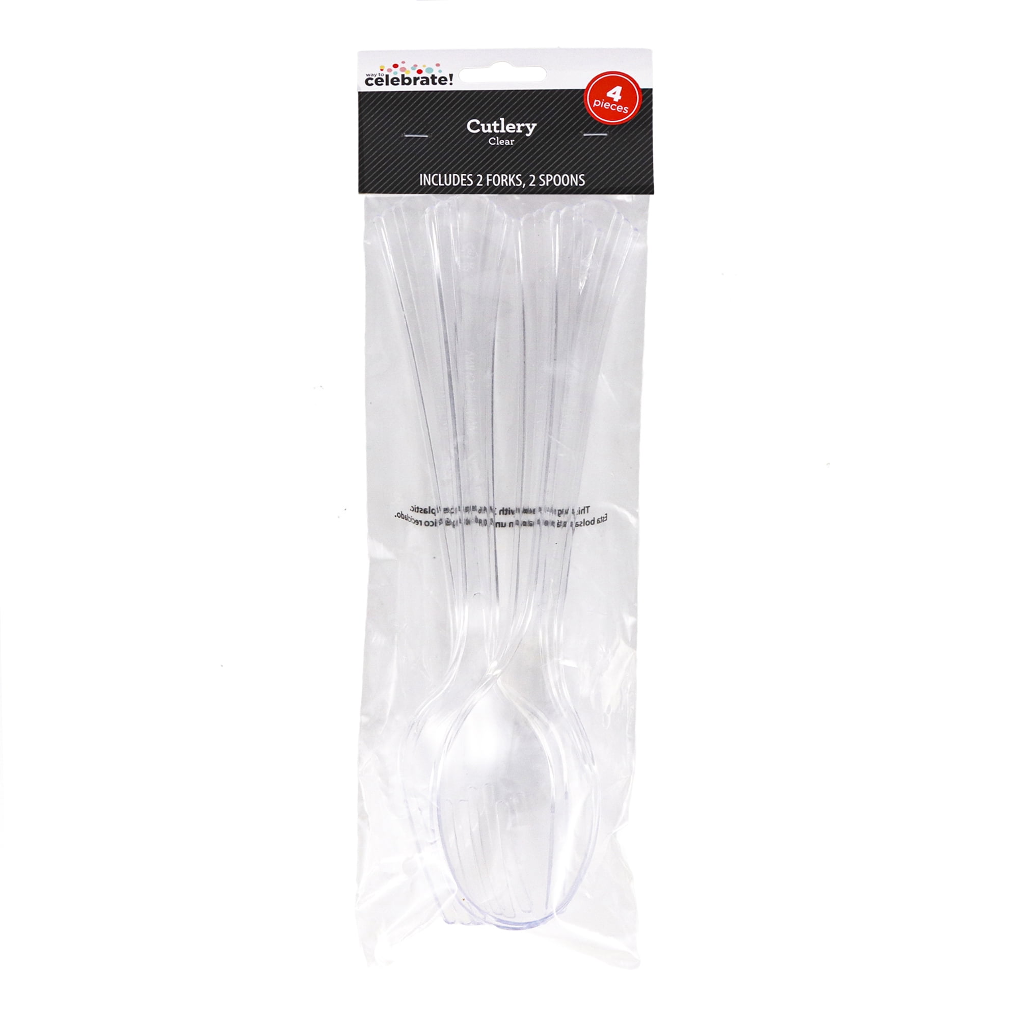 4-Piece Plastic Serving Cutlery Set, Clear, by Way To Celebrate
