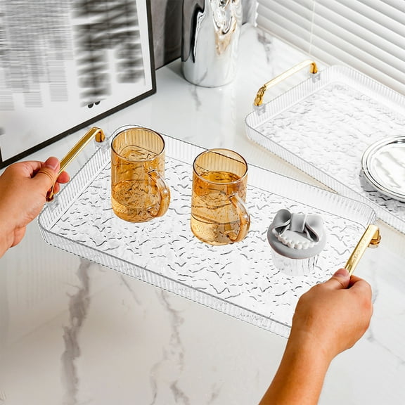Clear Plastic Serving Tray, 15.35x9.05 Inches Desktop Cup Storage Tray for Home Living Room, 1-Piece Snack and Drink Tray for Office or Dining