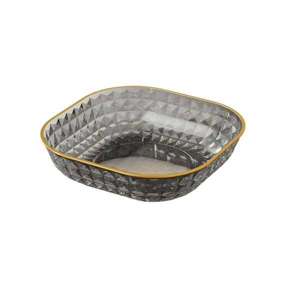Clear Plastic Serving Tray with Diamond Pattern and Gold Rim, Elegant Snack Bowl for Fruit, Candy, Nuts, Party Platter for Coffee Table and Kitchen