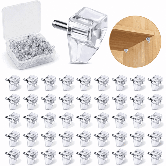 5mm Cabinet Shelf Support Pegs, 50-Pack Transparent PVC and Stainless Steel Shelf Pins