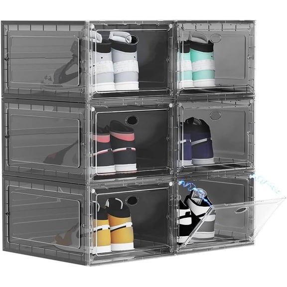 Clear Plastic Shoe Boxes Stackable, Drop Front Shoe Storage Organizer, Sneaker Storage Containers Display Case
