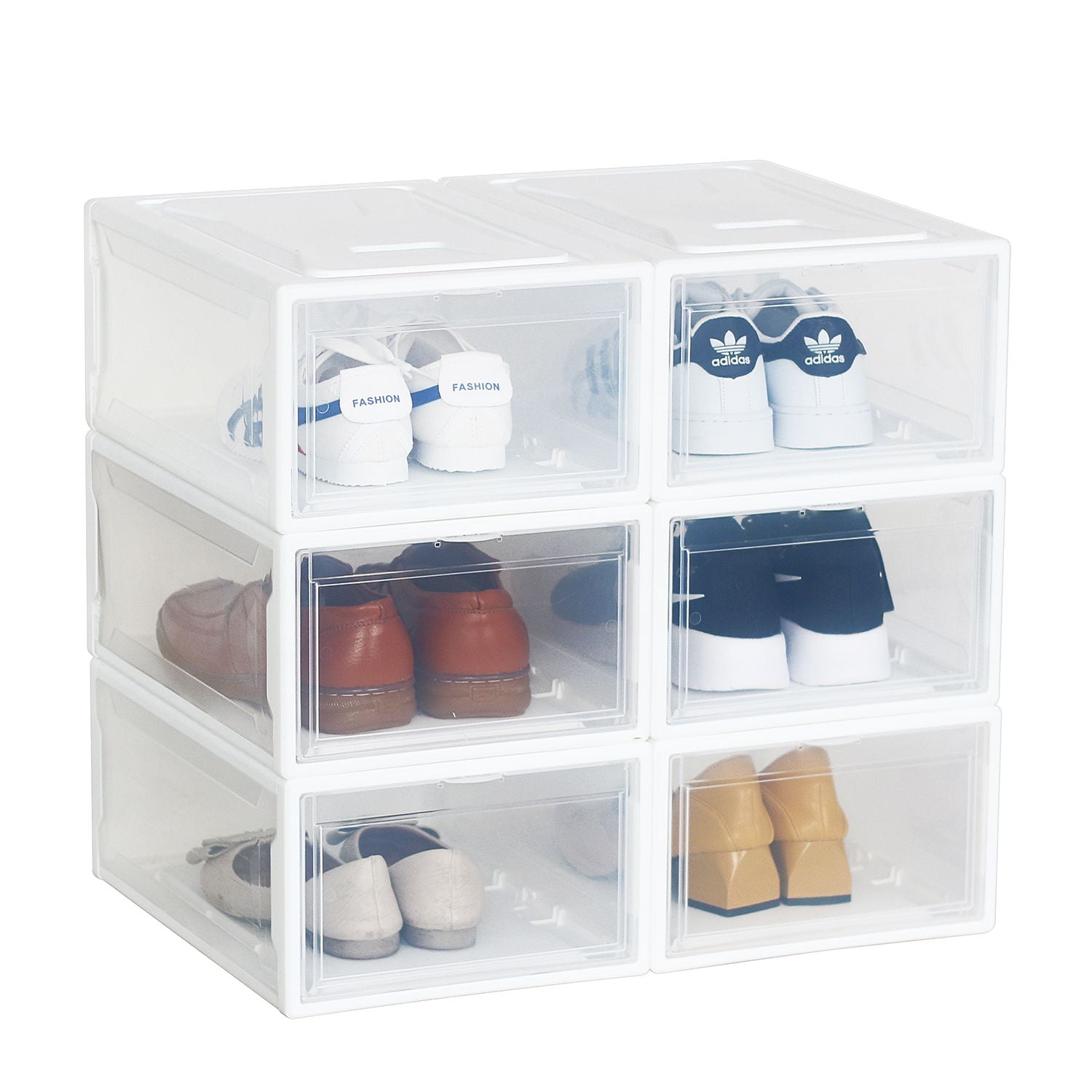 Clear Plastic Shoe Storage Box Set of 6, Stackable Organizer for Closet ...