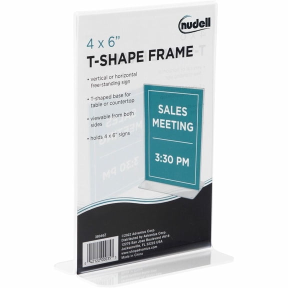Nu-Dell Double-sided Sign Holder - 1 Each - 4" Width x 6" Height - Rectangular Shape - Double-sided, Self-standing - Plastic - Clear