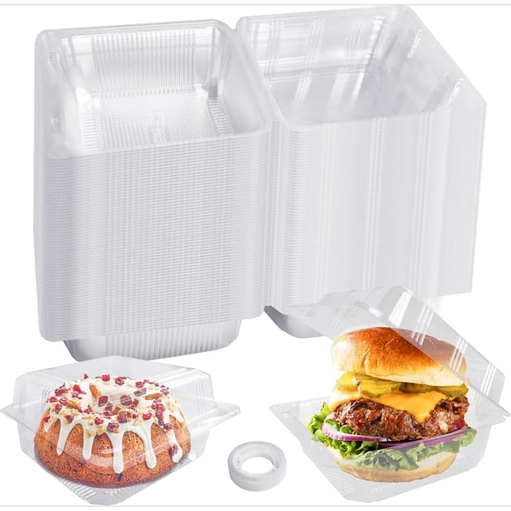 Clear Plastic Square Clamshell Takeout Containers 100 Count, Hinged Disposable To Go Boxes for Bakery Desserts Sandwiches, 5.35.12.4 Inch