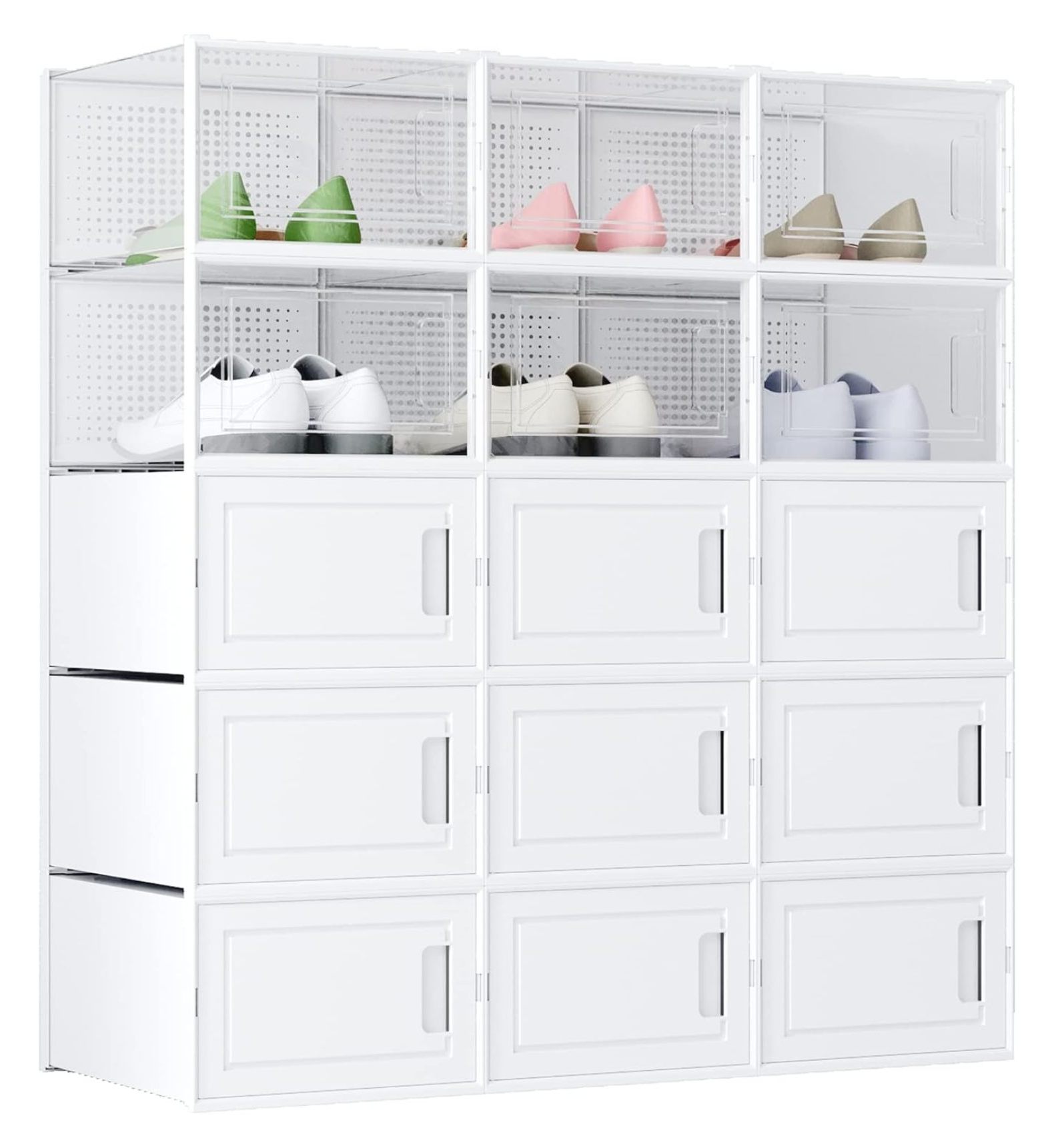 Clear Plastic Stackable 15 Pack Shoe Boxes Shoes Organizer for Closet
