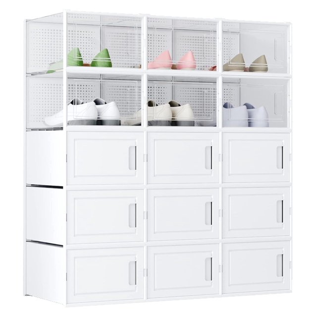 Clear Plastic Stackable 15 Pack Shoe Boxes Shoes Organizer for Closet