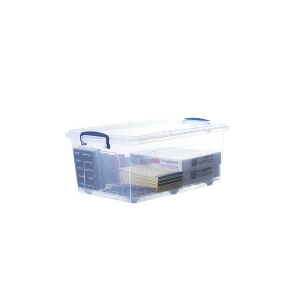 Clear Plastic Stackable Wheeled Storage Bin with Lid, Home Organizer, Can Be Placed in Storage Room, Playroom, Under the Bed... Designed to Use for Clothes, Toys, Books, etc. 32 qt., By Superio.