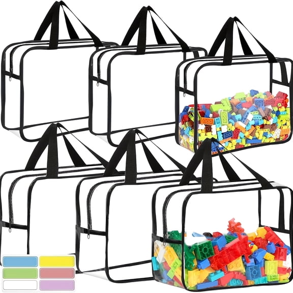 Clear Plastic Storage Bags with Handles Zippered Organizer Totes for Toys Closet Travel Home Use 6 Pack