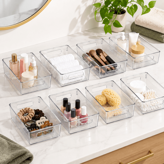 Clear Plastic Storage Bin 10.8 X 7.9 X 3.4 Inches Home Organization Container