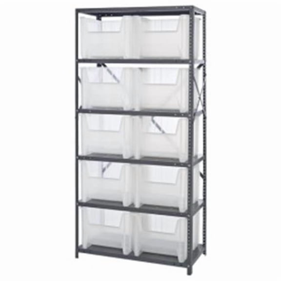 Clear Plastic Storage Bin Steel Shelving Unit - 18 x 36 x 75 in.