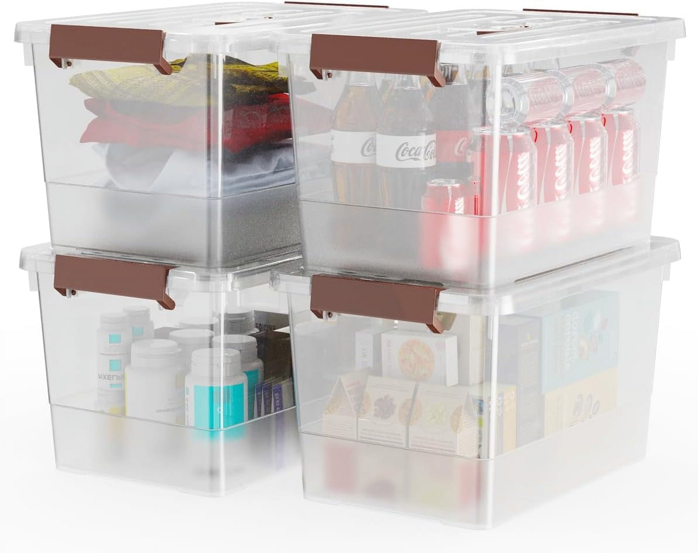 Clear Plastic Storage Bin with Lid and Latching Buckles, Stackable Tote ...