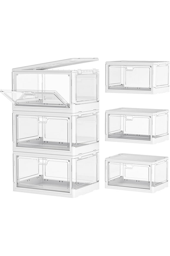 Clear Plastic Storage Bins, 23 QT, Stackable & Folding, Bedroom, Living Room, Study, Toy Room, 3 Pack