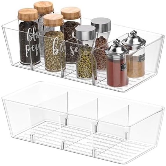 Clear Plastic Storage Bins with 3 Removable Dividers, Pantry ...