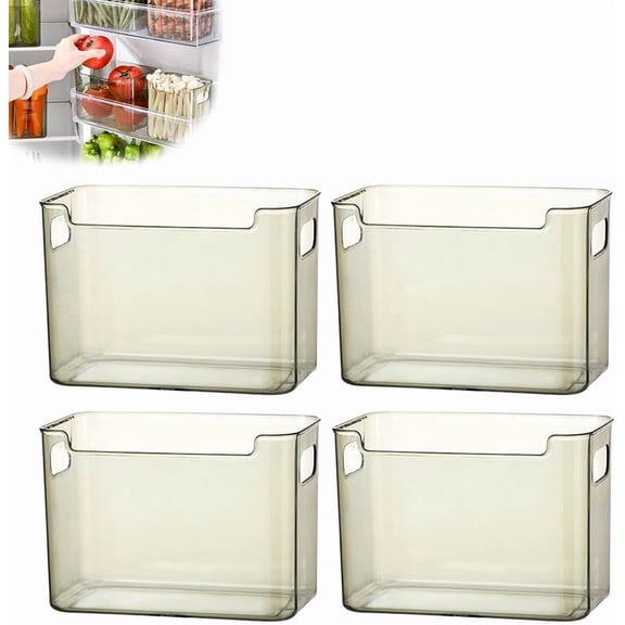 Clear Plastic Storage Bins, 4-Pack, Stackable, with Handles, for Fridge, Pantry