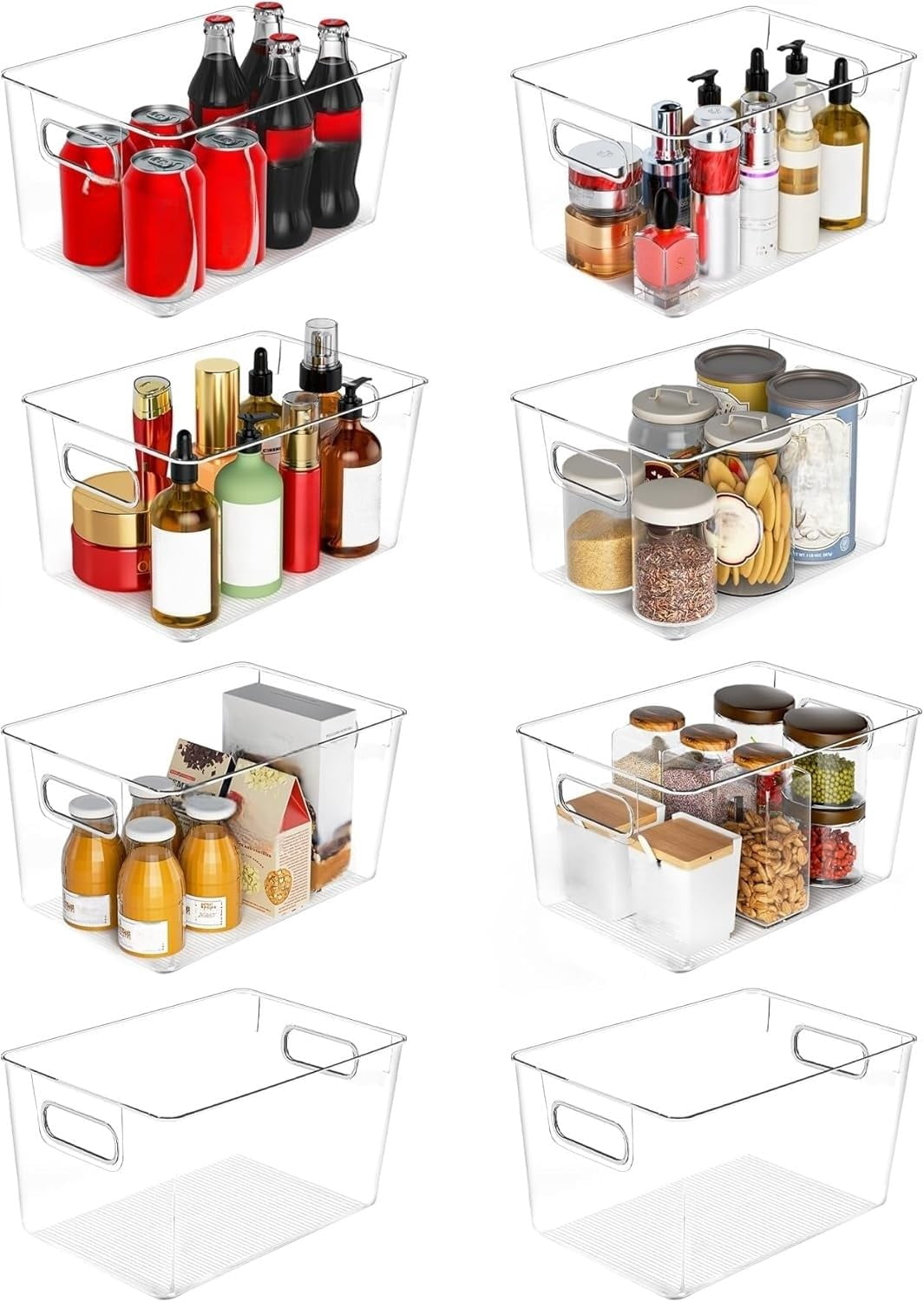 Clear Plastic Storage Bins 8 Pack Pantry Organizers Kitchen Cabinet ...