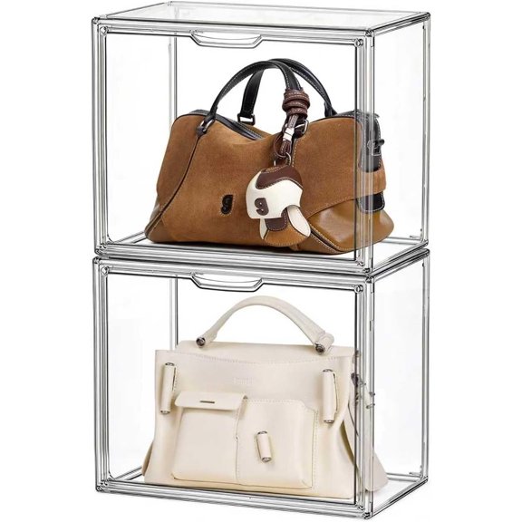 Clear Plastic Storage Bins, Acrylic Display Case with Magnetic Door, Large Stackable Display Organizer Box for Collectibles, Shoes, Book, Cosmetic, Figures Showcase(2 Pack)