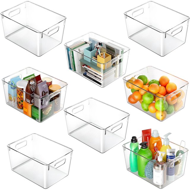 Clear Plastic Storage Bins, Food Storage Bins for Refrigerator, Freezer
