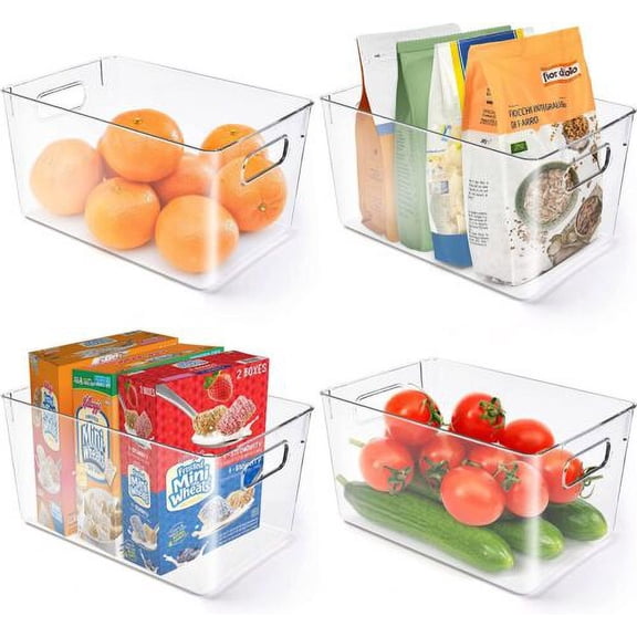 Clear Plastic Storage Bins Fridge Storage Containers Pantry Organizer Pack of 4